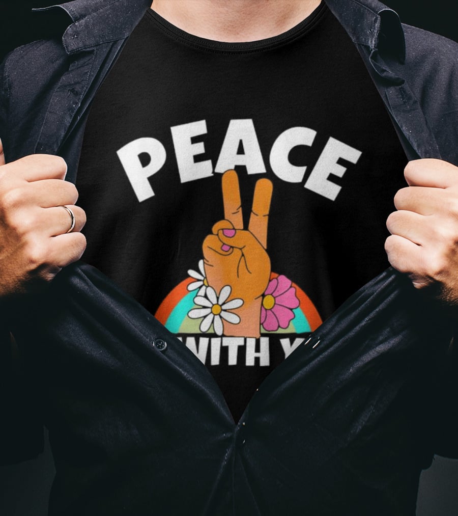 Peace Be With You Hand Peace Sign Floral T-Shirt