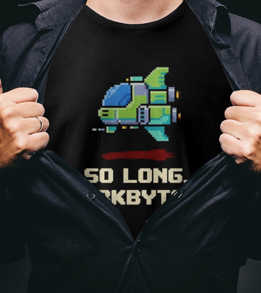 Pixel Spaceship So Long Jerkbytes Retro Sci Fi 8 Bit T-Shirt