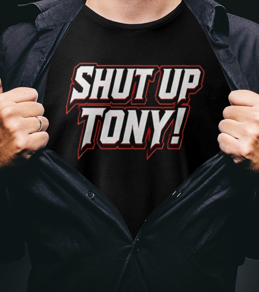 SHUT UP TONY! Bold White Red Comic Book Font T-Shirt