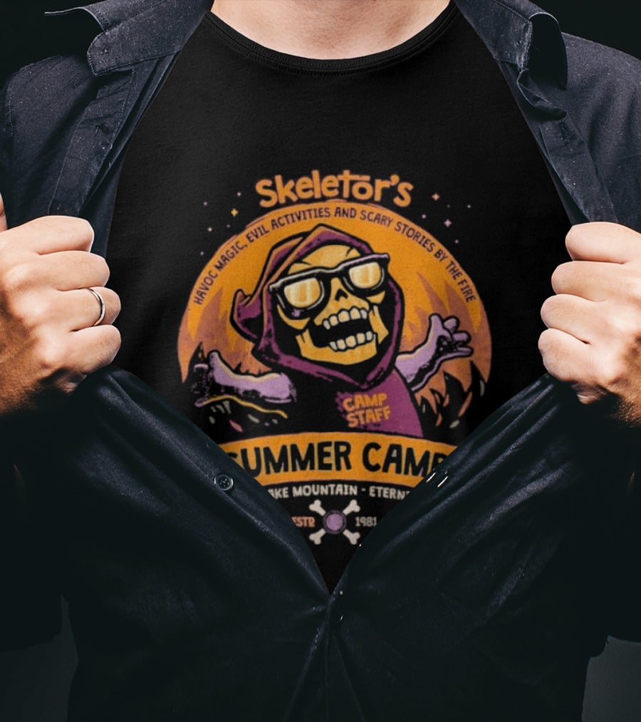 Skeletor's Summer Camp Staff Snake Mountain Eternis Evil Activities Eternia Estd 1981 T-Shirt