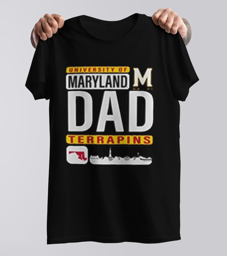 University Of Maryland Terrapins Dad With State Outline And Script T-Shirt