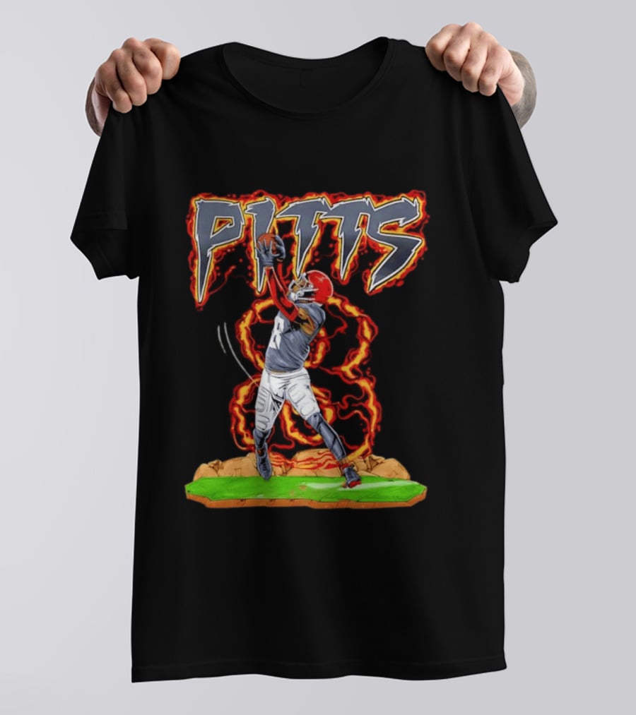 Pitts Football Player Catching Ball With Flames In Dynamic Action Scene T-Shirt