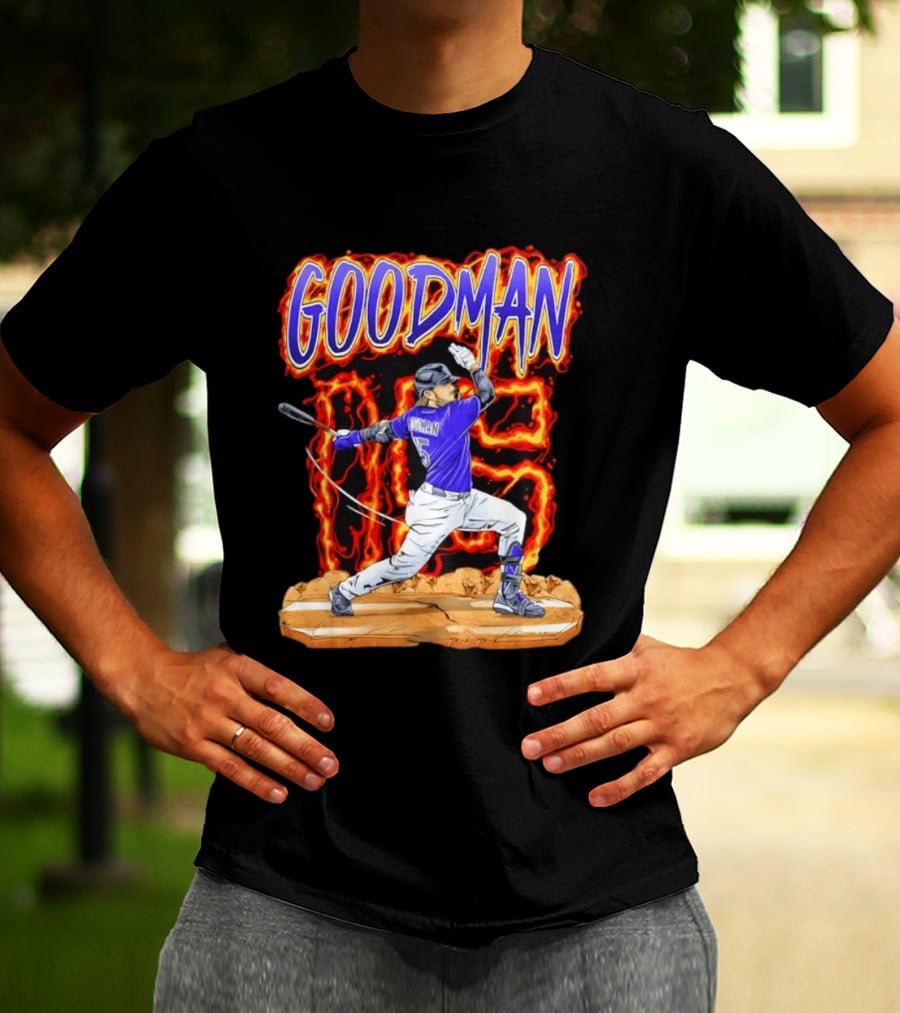 Colorado Rockies Hunter Goodman 15 Fiery Baseball Player T-Shirt