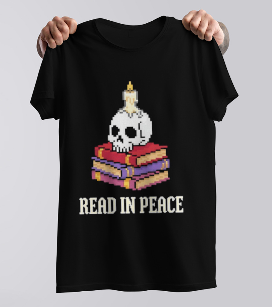 Skull Candle Stack Of Books Read In Peace T-Shirt