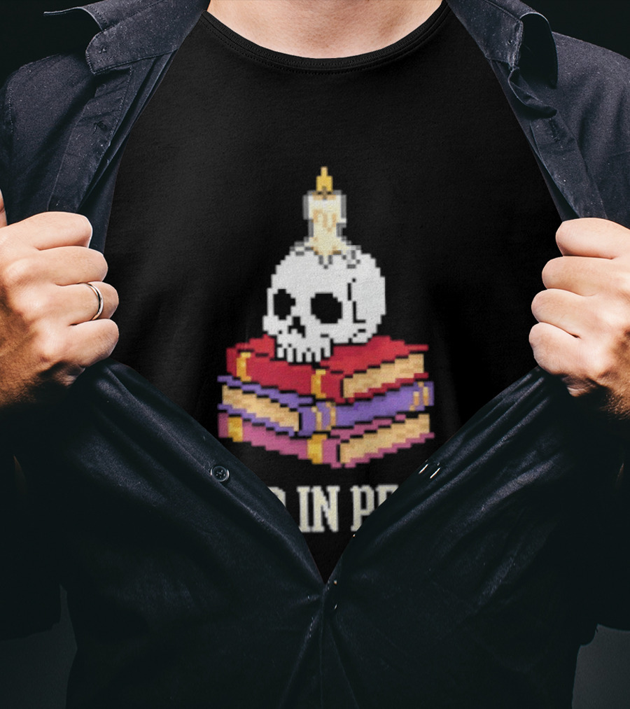 Skull Candle Stack Of Books Read In Peace T-Shirt
