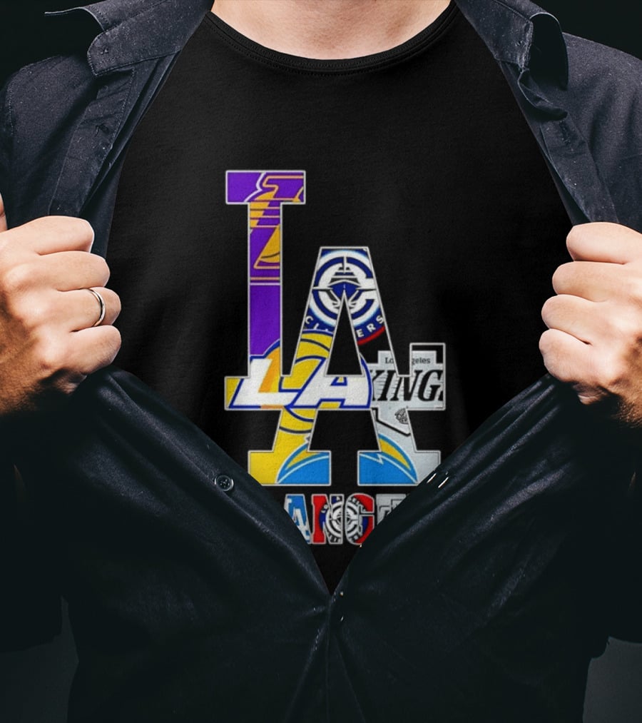 LA Los Angeles Lakers Dodgers Kings Rams Chargers Logos T-Shirt