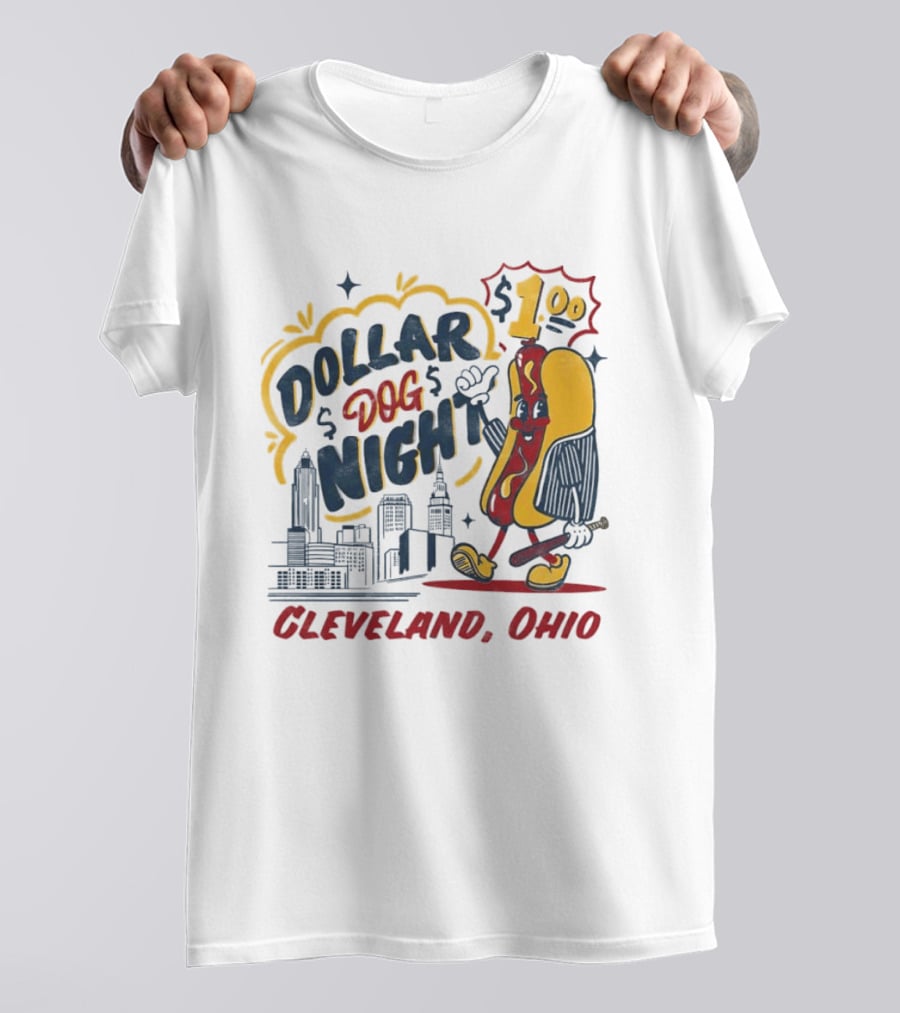 Cleveland Ohio Dollar Dog Night Baseball Skyline Hot Dog 1 Dollar T-Shirt