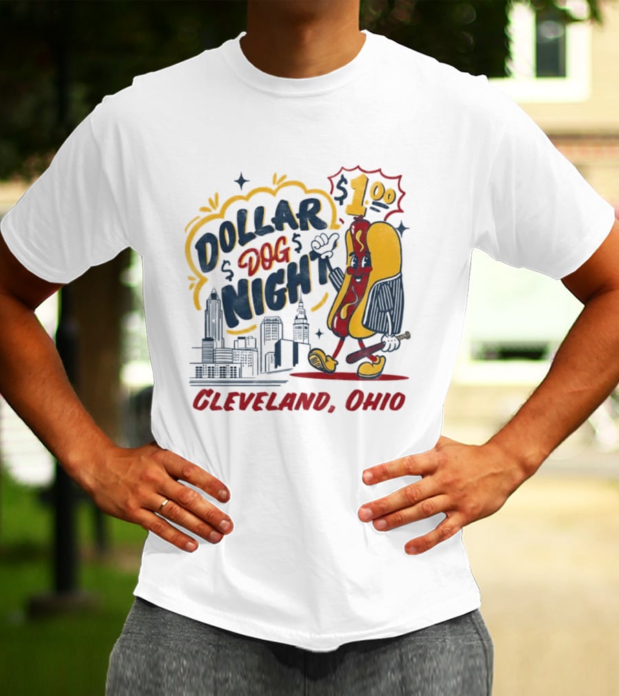 Cleveland Ohio Dollar Dog Night Baseball Skyline Hot Dog 1 Dollar T-Shirt