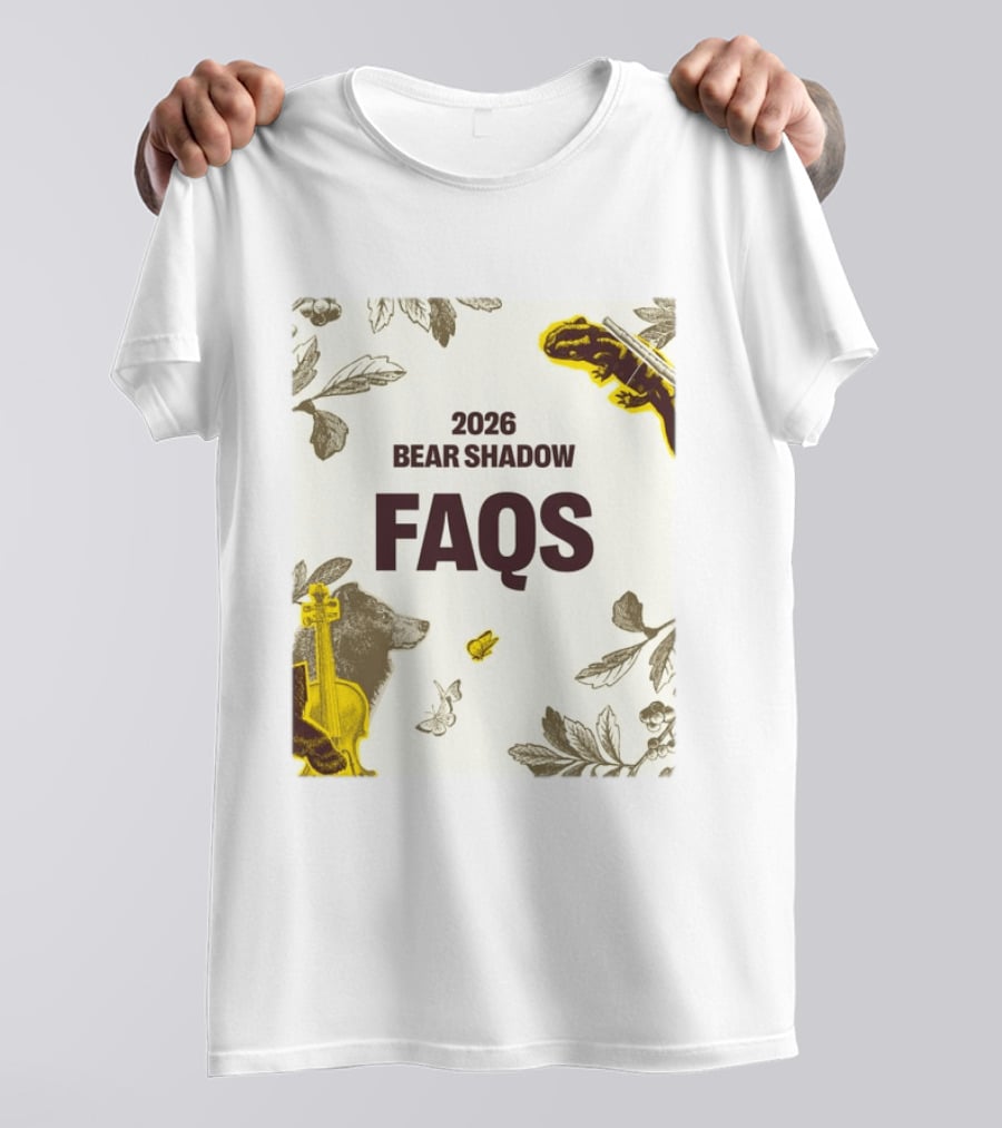 2026 Bear Shadow FAQs Music Festival Forest Animals Instruments T-Shirt