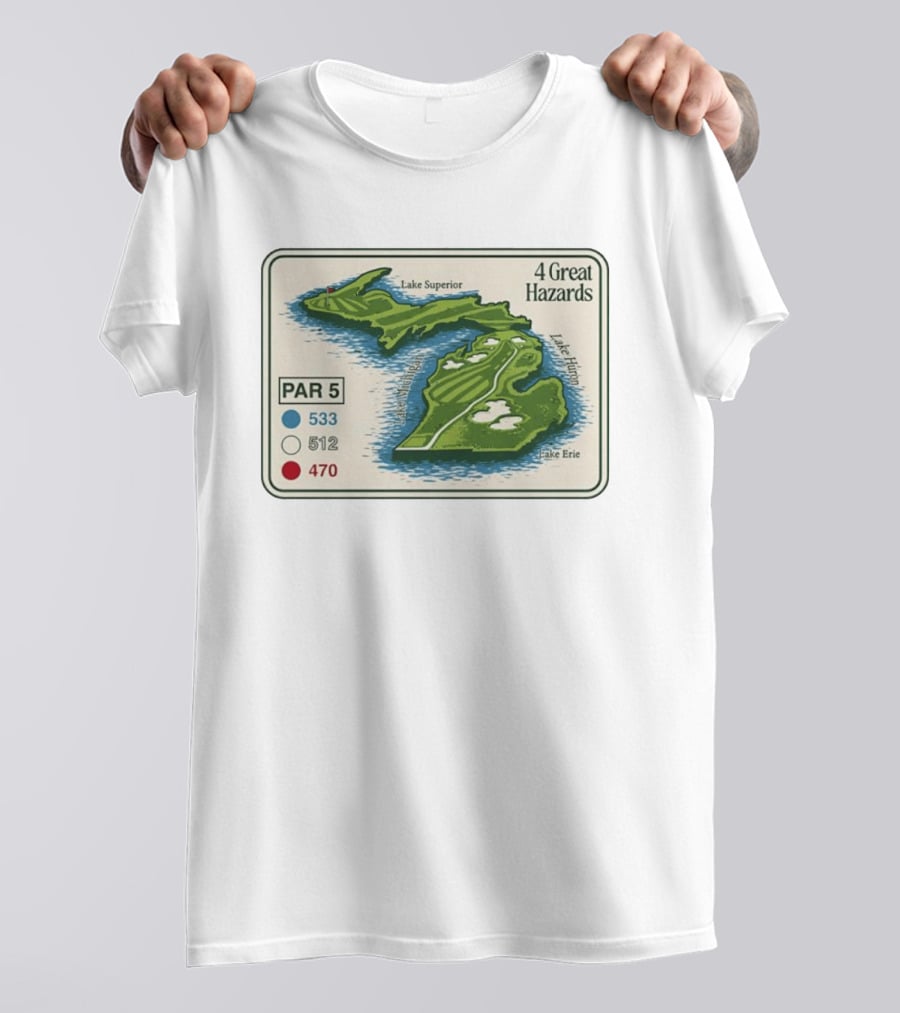 Michigan Golf Par 5 Course Map With 4 Great Hazards Lake Superior Huron Erie T-Shirt
