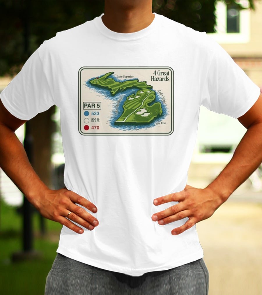 Michigan Golf Par 5 Course Map With 4 Great Hazards Lake Superior Huron Erie T-Shirt
