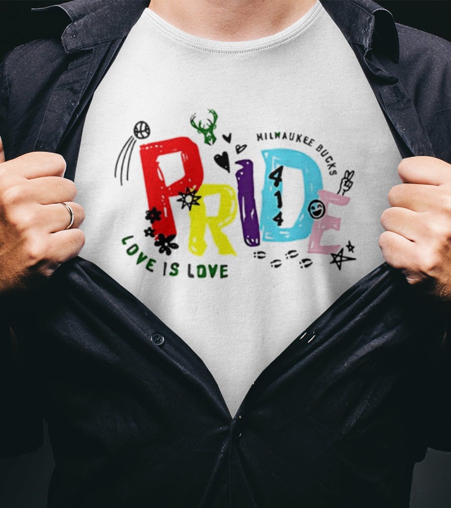 Milwaukee Bucks Pride Love Is Love Rainbow 414 T-Shirt