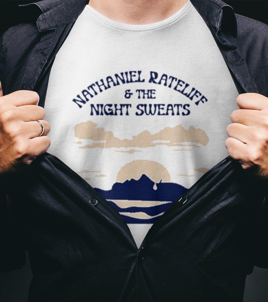 Nathaniel Rateliff & The Night Sweats Sunset Clouds And Mountain River Scene T-Shirt