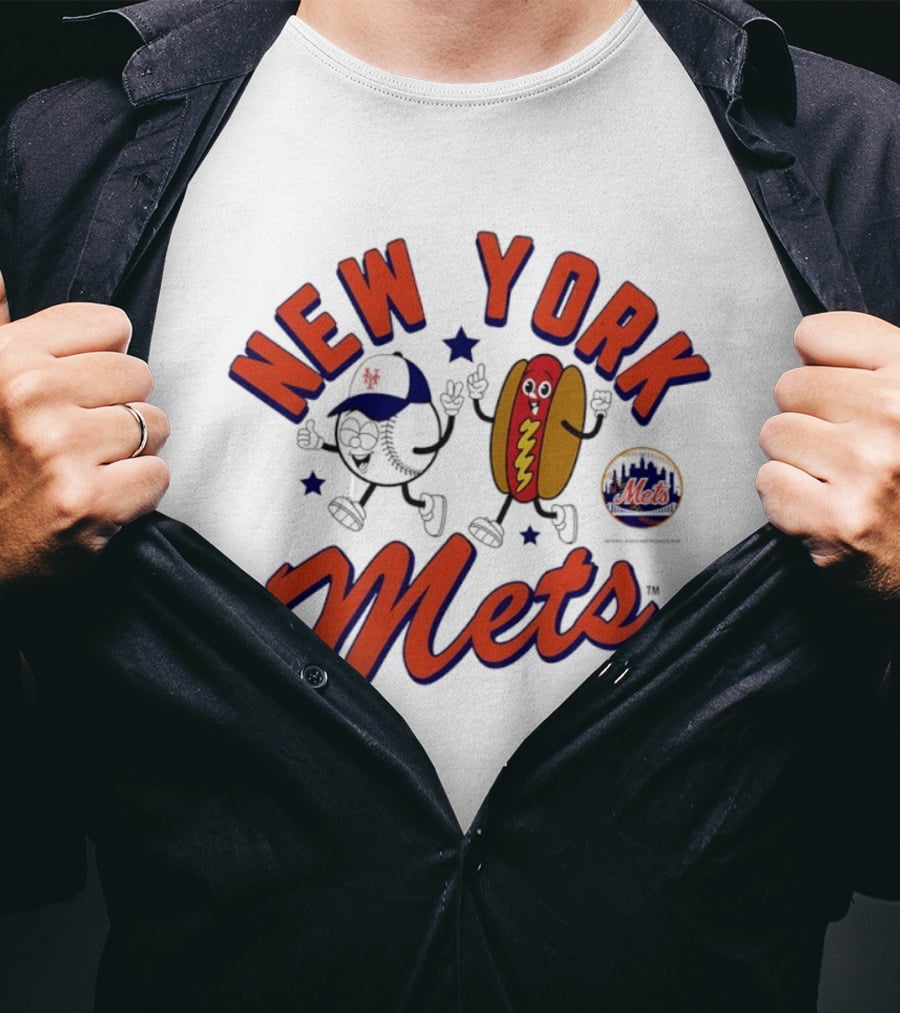 New York Mets Baseball Hot Dog And Baseball Character Animation T-Shirt