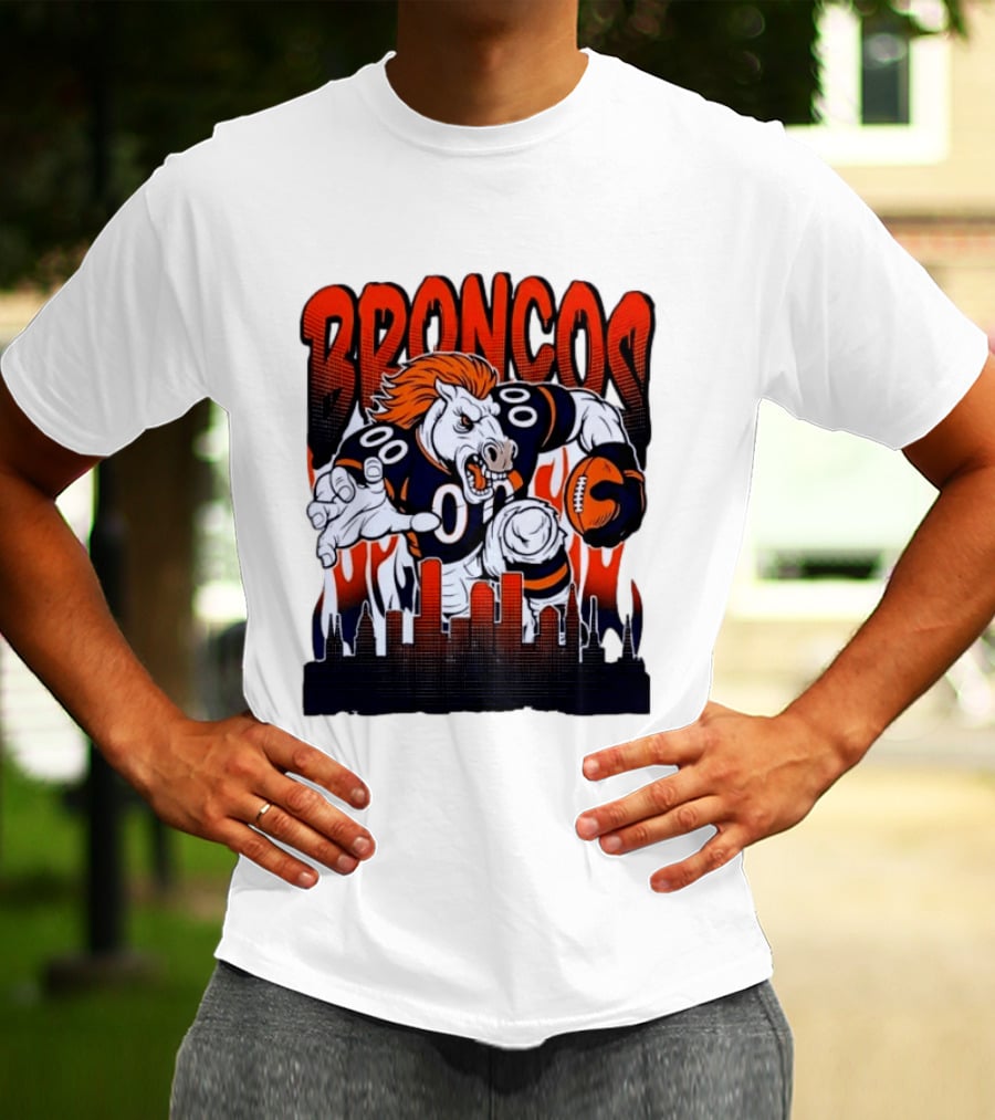 Denver Broncos Football Bronco Running Horse Skyline T-Shirt