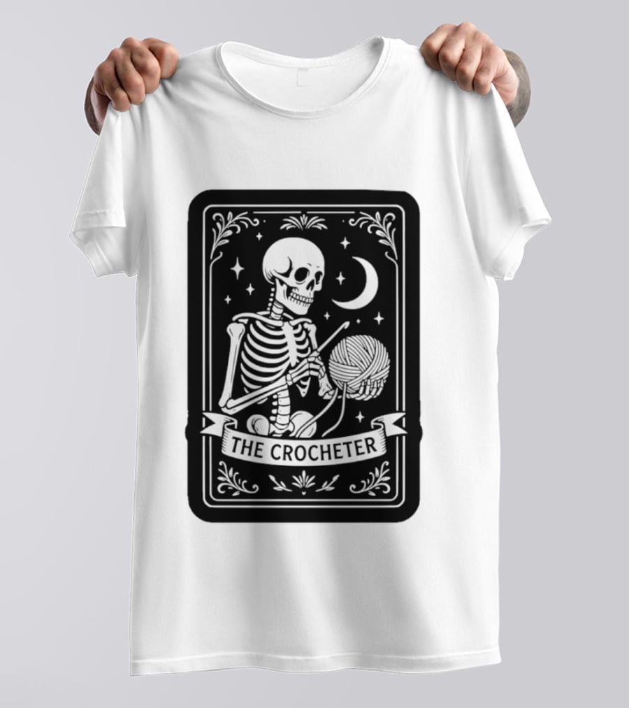 Tarot Card The Crocheter Skeleton Moon And Stars T-Shirt