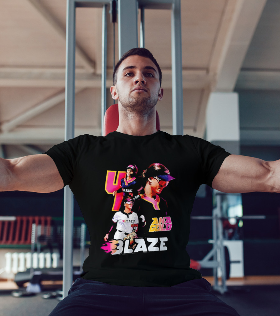 Blaze Ana Gold Softball Player Number 4 Action Collage T-Shirt
