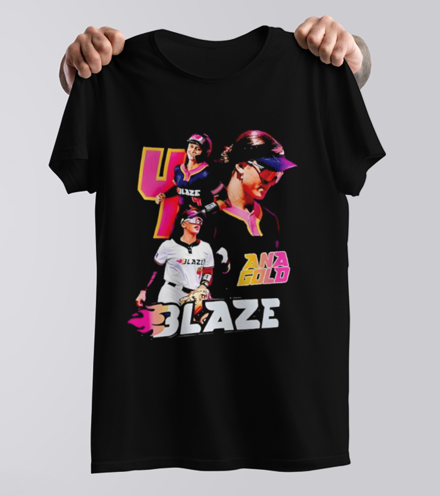 Blaze Ana Gold Softball Player Number 4 Action Collage T-Shirt