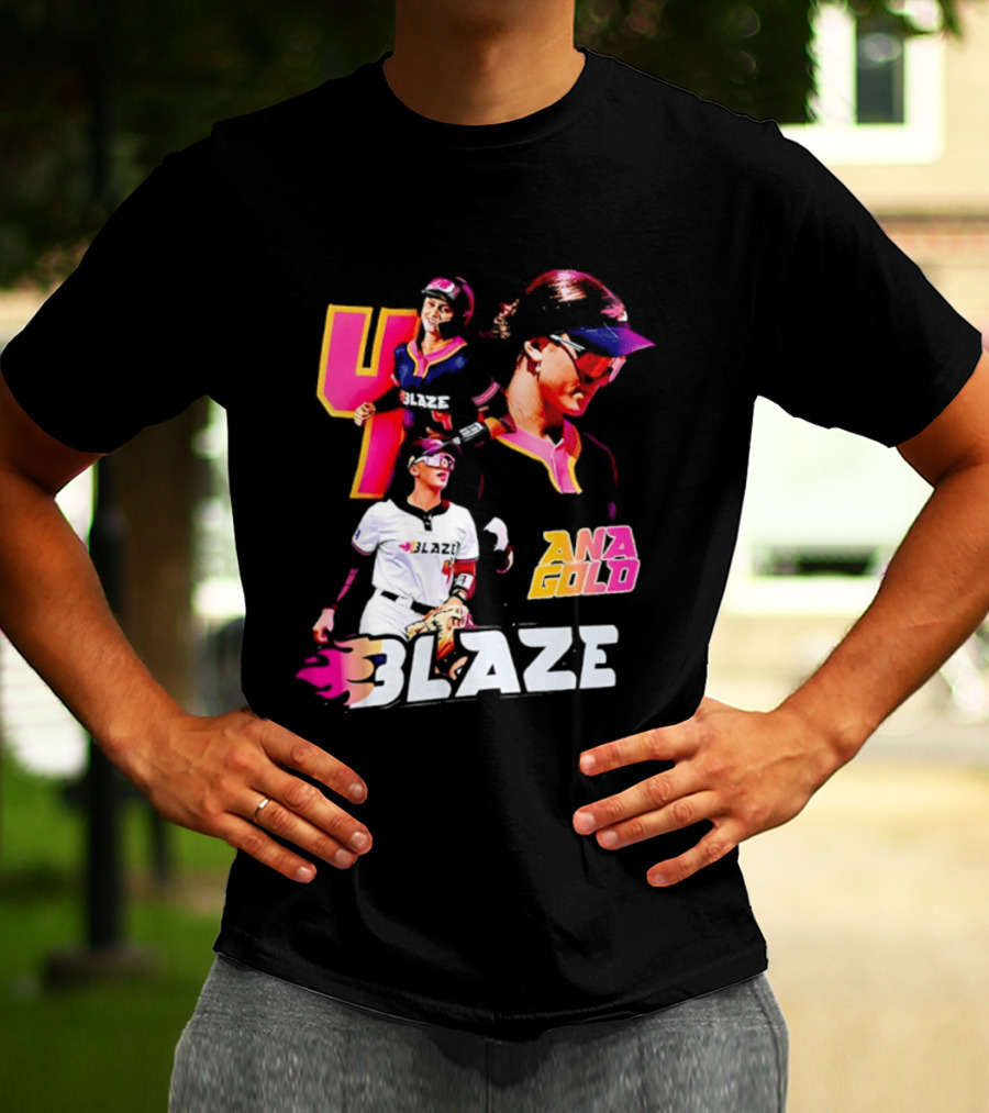 Blaze Ana Gold Softball Player Number 4 Action Collage T-Shirt