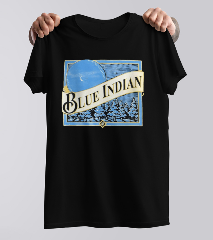 Blue Indian Moon Forest Nature Pine Trees Winter Scene T-Shirt