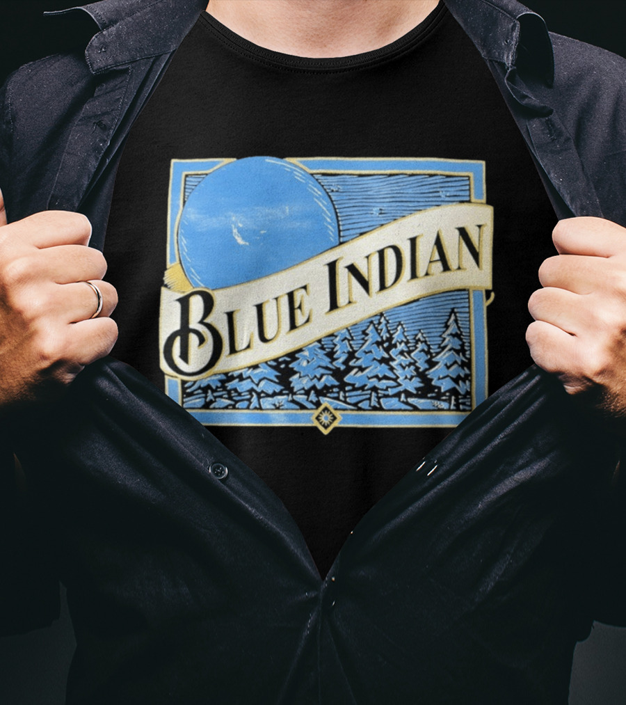 Blue Indian Moon Forest Nature Pine Trees Winter Scene T-Shirt