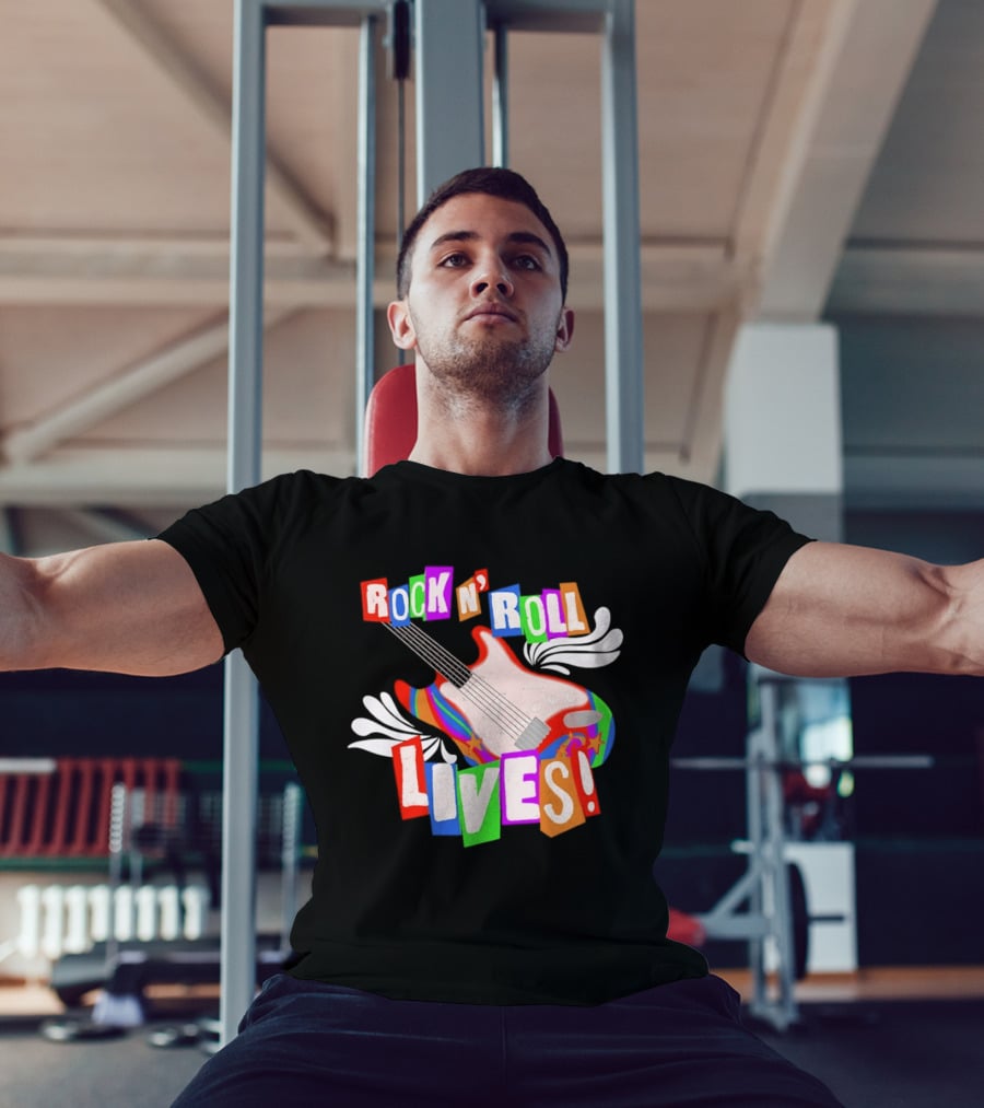 Rock N' Roll Lives Colorful Electric Guitar T-Shirt