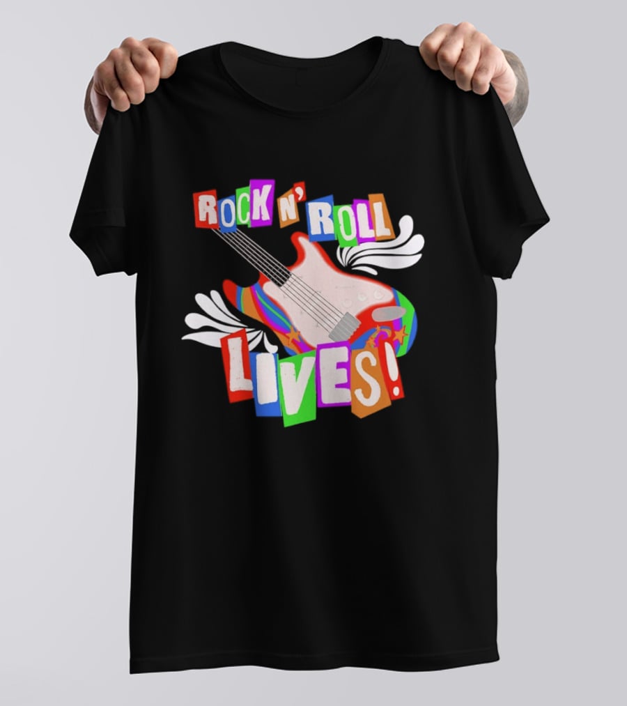 Rock N' Roll Lives Colorful Electric Guitar T-Shirt