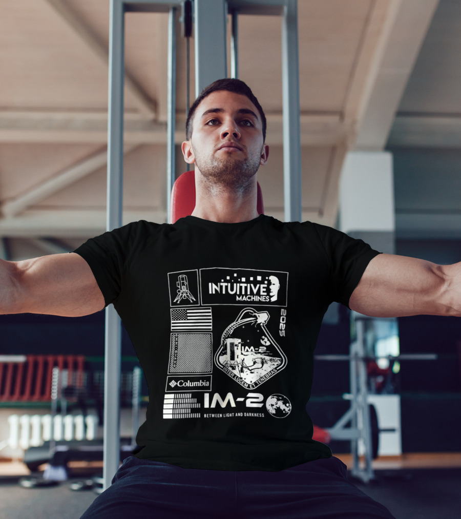 Intuitive Machines IM 2 Columbia 2025 Between Light And Darkness Moon Mission Lunar Module USA Flag T-Shirt