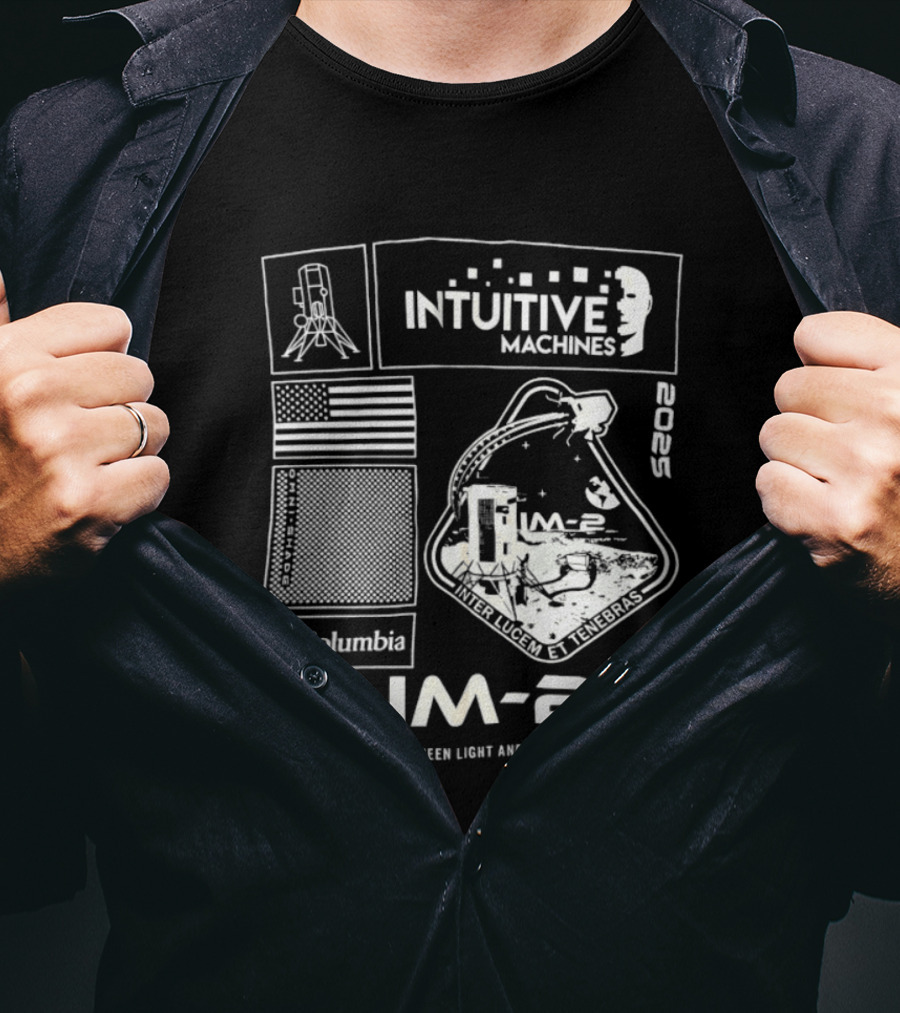 Intuitive Machines IM 2 Columbia 2025 Between Light And Darkness Moon Mission Lunar Module USA Flag T-Shirt