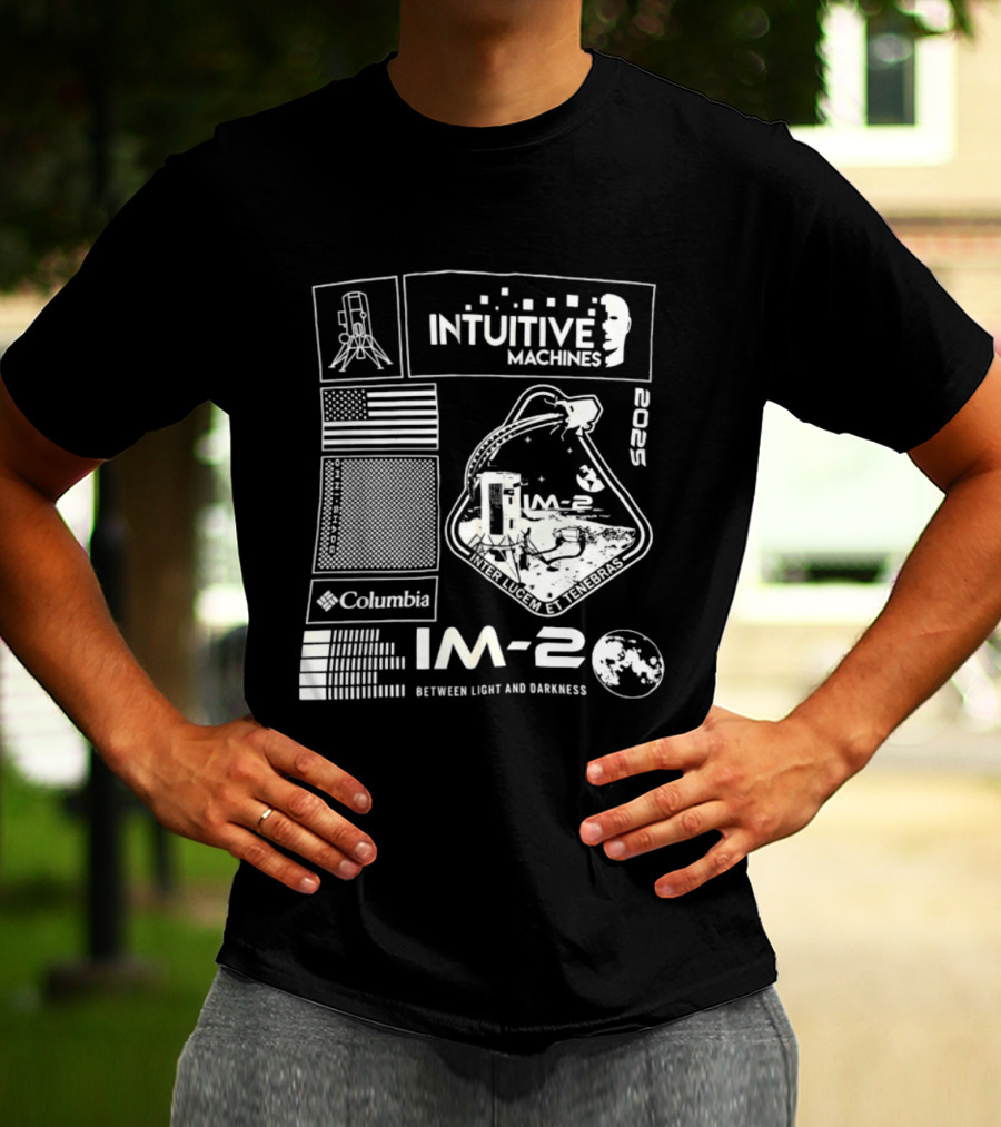 Intuitive Machines IM 2 Columbia 2025 Between Light And Darkness Moon Mission Lunar Module USA Flag T-Shirt