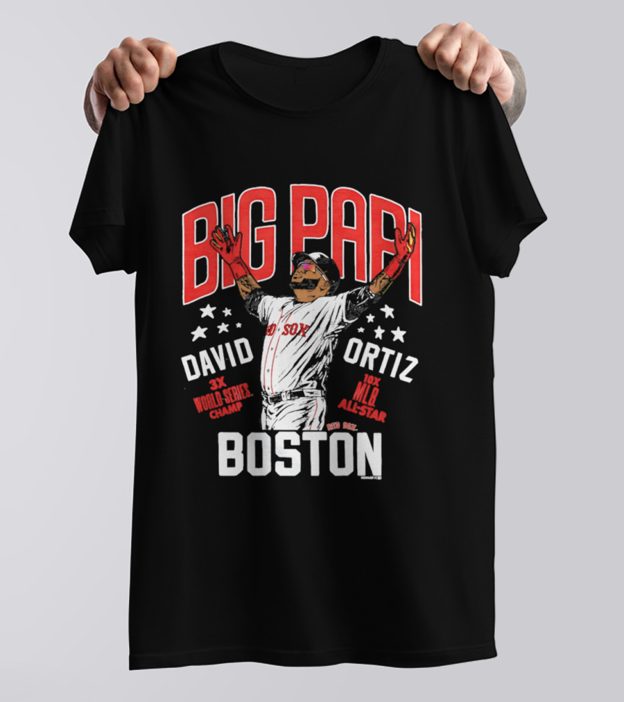 BIG PAPI David Ortiz 3X World Series Champ 10X All Star Boston Red Sox T-Shirt