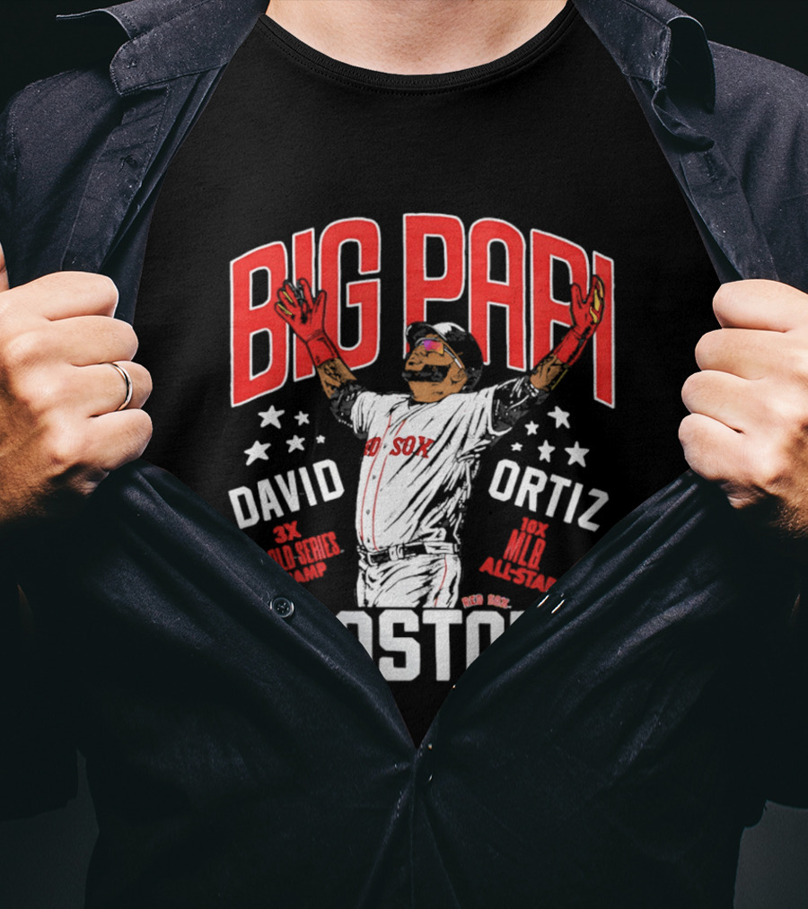 BIG PAPI David Ortiz 3X World Series Champ 10X All Star Boston Red Sox T-Shirt