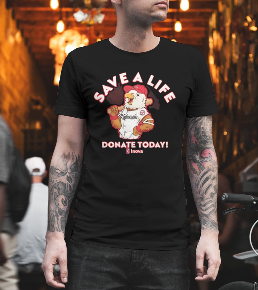 Nationals Mascot Blood Donation Save A Life Inova Drive 2026 T-Shirt