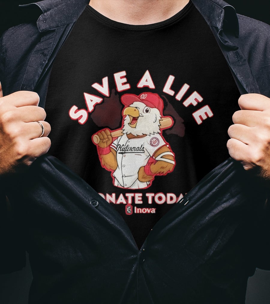 Nationals Mascot Blood Donation Save A Life Inova Drive 2026 T-Shirt