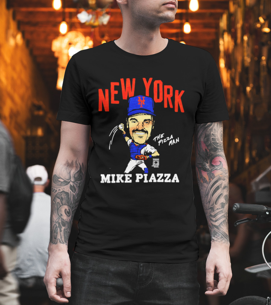 New York Mets Mike Piazza The Pizza Man Caricature T-Shirt