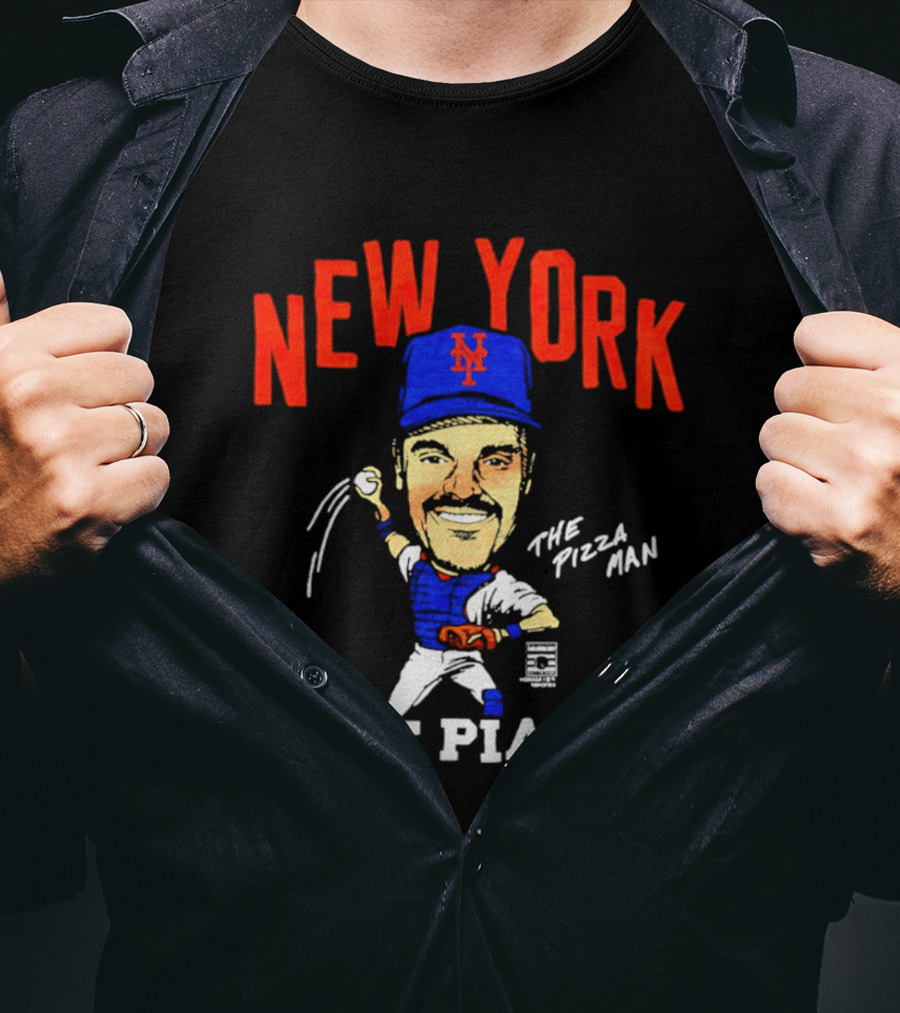 New York Mets Mike Piazza The Pizza Man Caricature T-Shirt