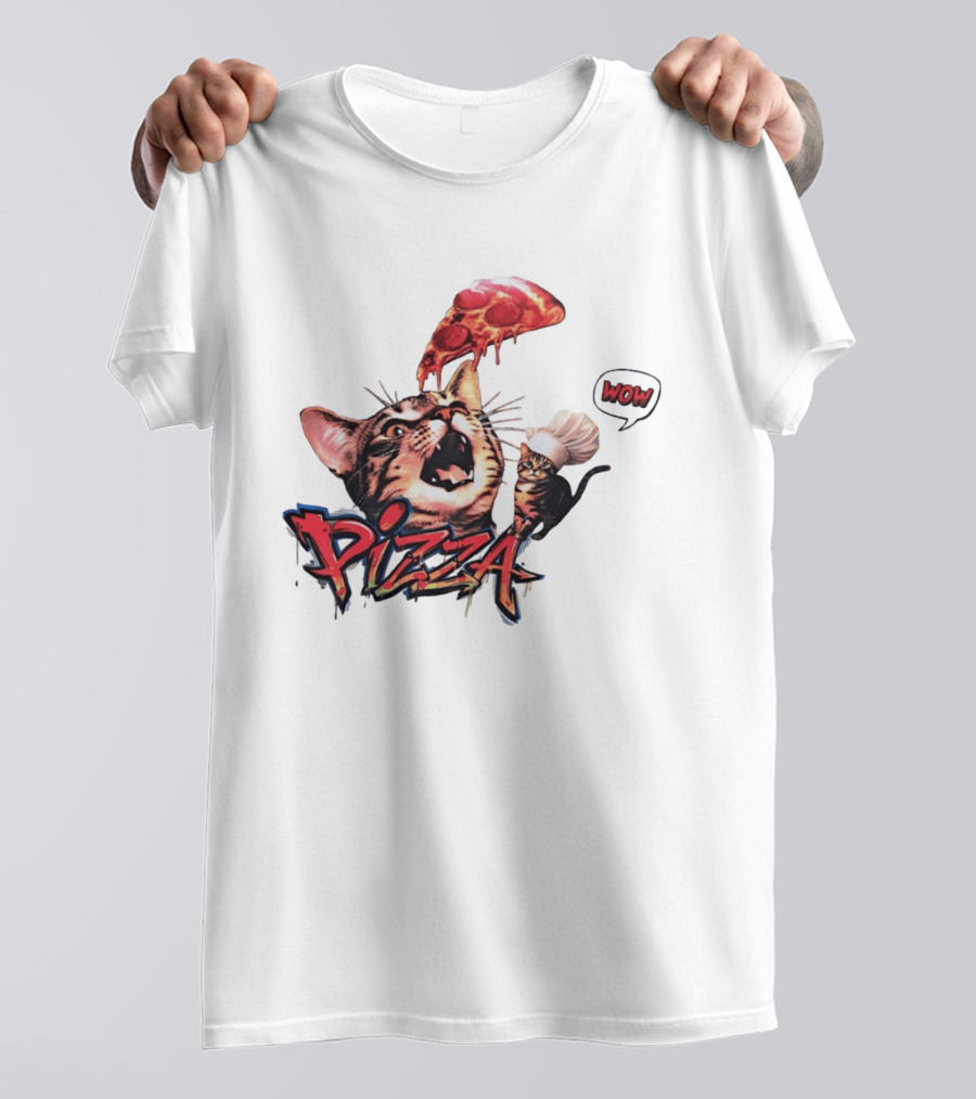 Pizza Cat Wow Chef Graffiti Culinary Delight T-Shirt
