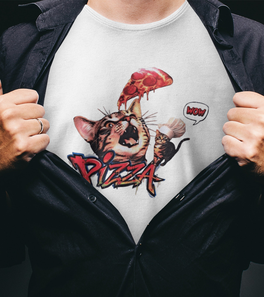 Pizza Cat Wow Chef Graffiti Culinary Delight T-Shirt