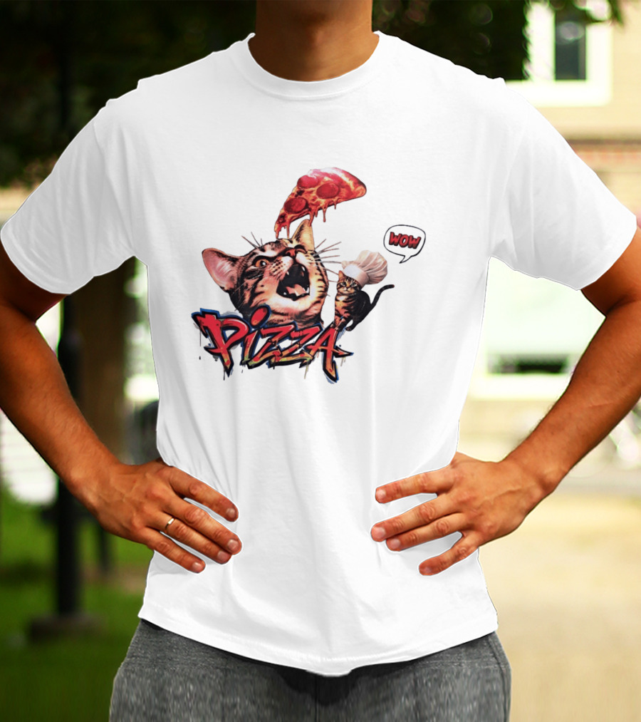 Pizza Cat Wow Chef Graffiti Culinary Delight T-Shirt