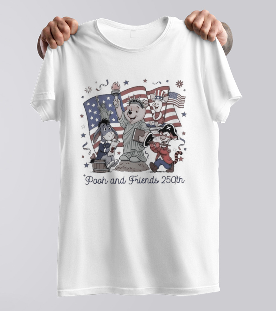 Pooh And Friends 250th Freedom USA American Flags Celebration T-Shirt