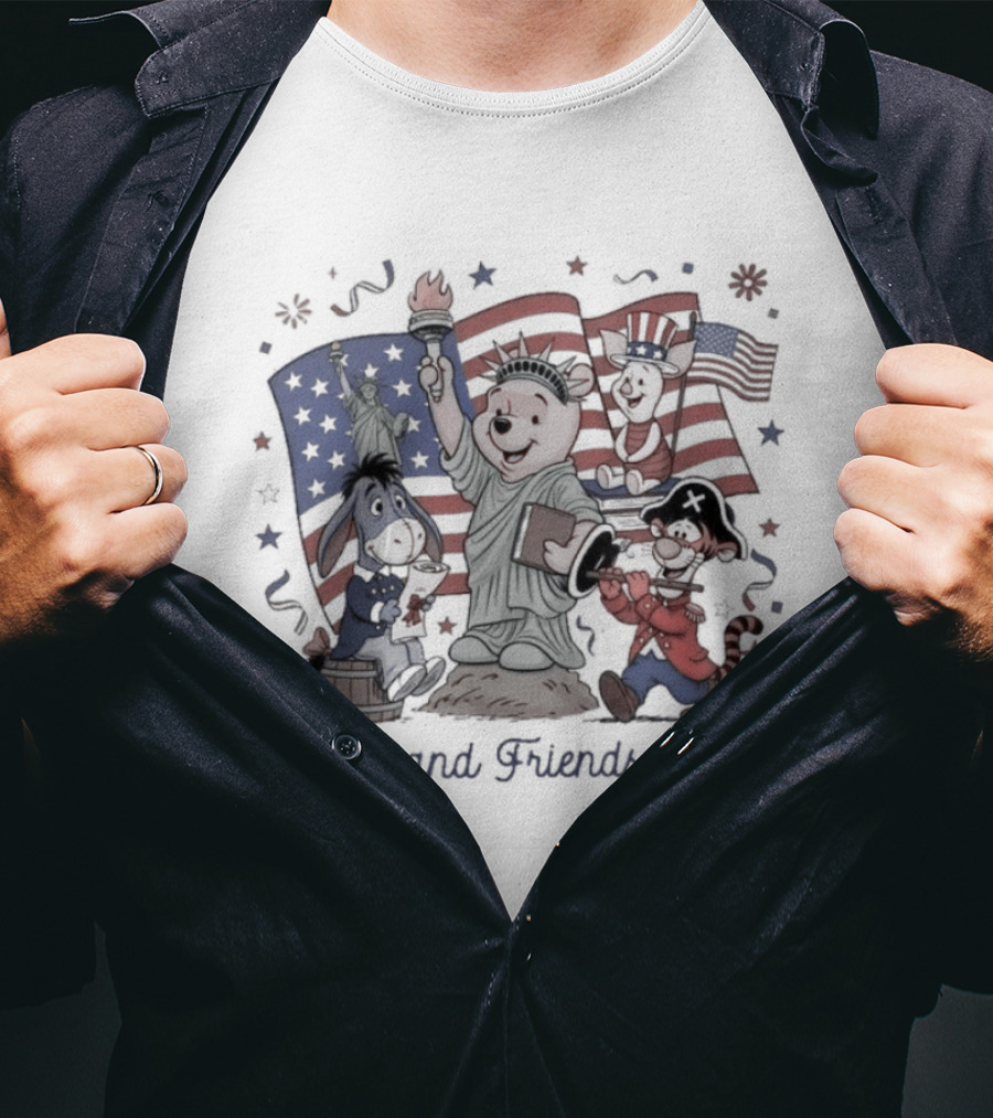 Pooh And Friends 250th Freedom USA American Flags Celebration T-Shirt