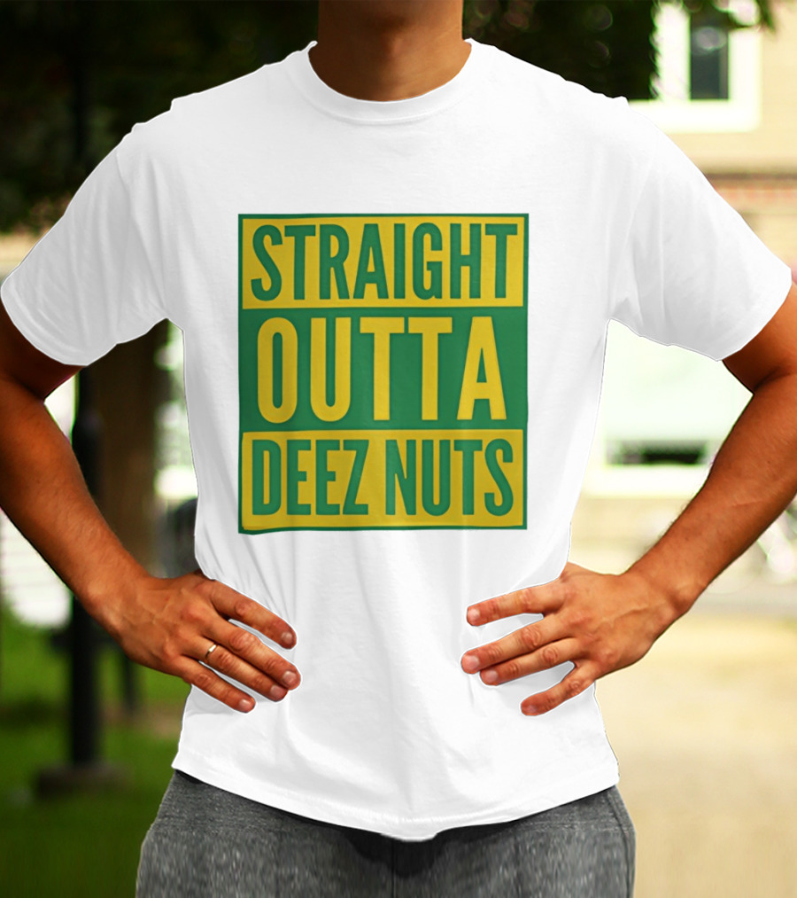 Straight Outta Deez Nuts Bold Yellow Green Block Letters T-Shirt
