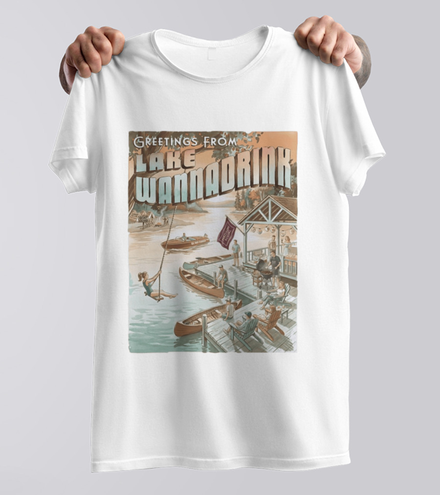 Greetings From Lake Wannadrink Goat Island Madison Social Fat Finger T-Shirt