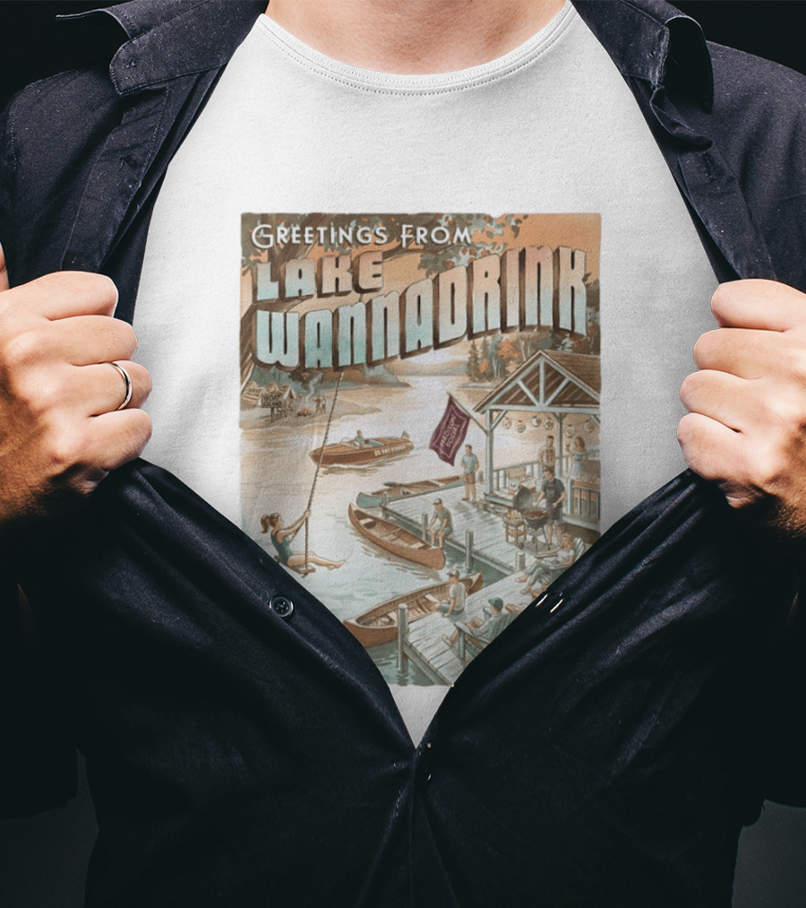 Greetings From Lake Wannadrink Goat Island Madison Social Fat Finger T-Shirt