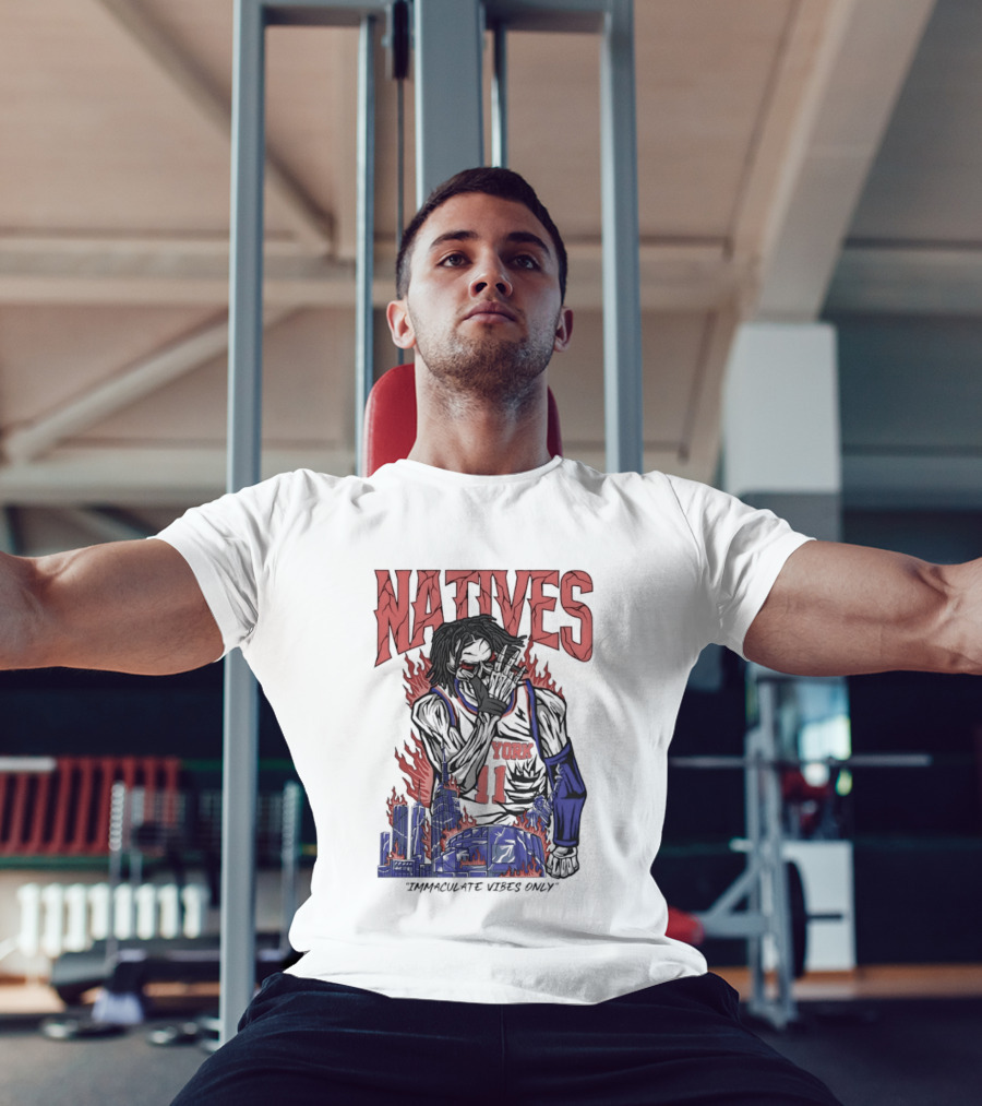 Natives Immaculate Vibes Only Jalen Brunson York 11 Skeleton Statue T-Shirt