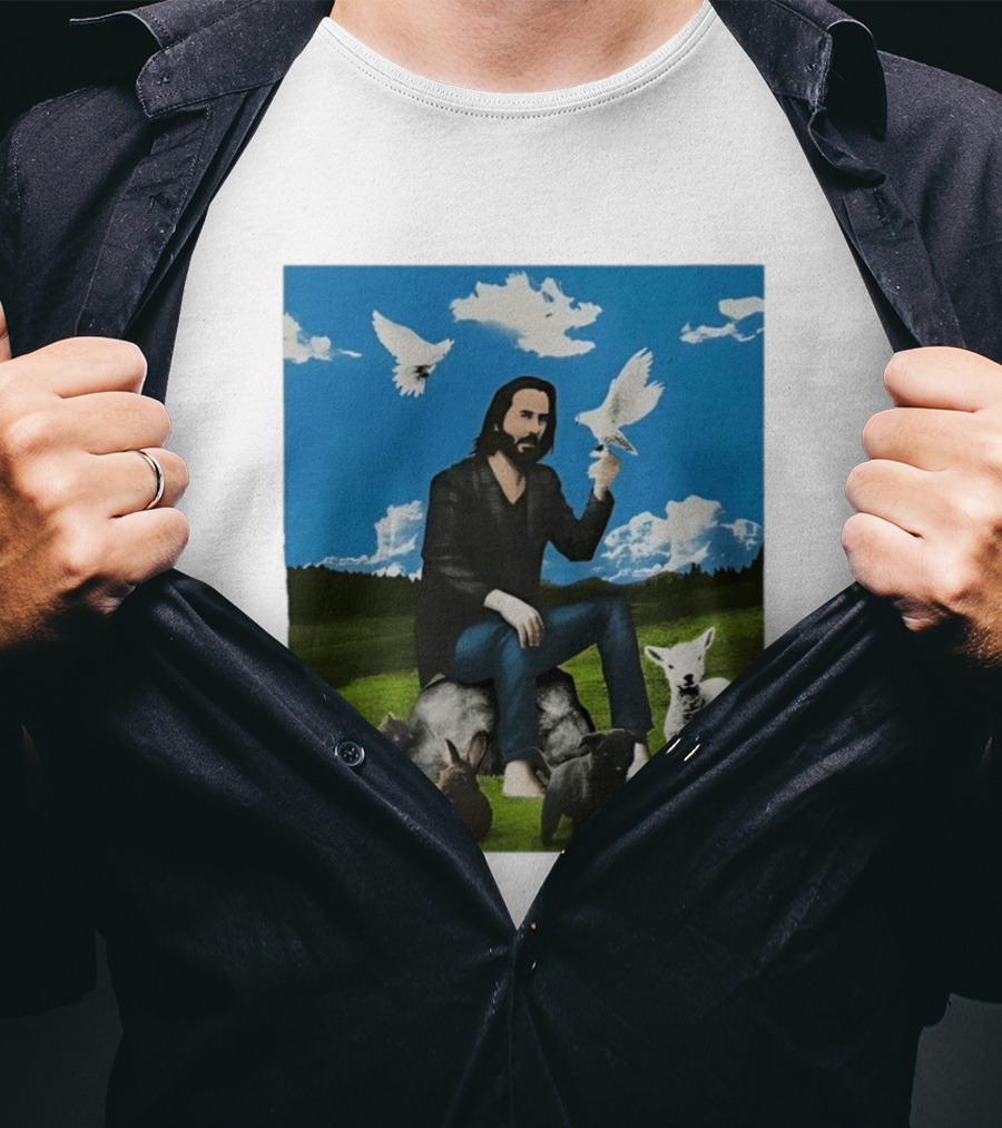 Keanu Reeves Peaceful Meadow With Animals And Doves T-Shirt