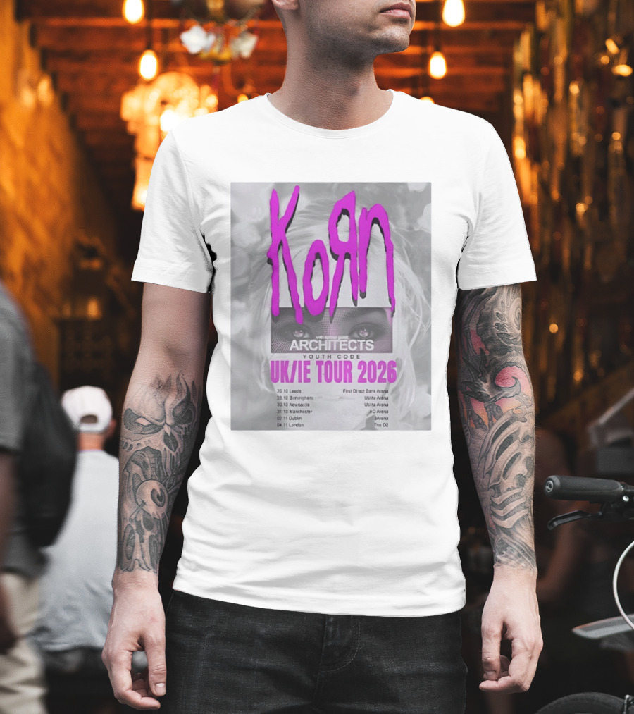 Korn UK/IE Tour 2026 Schedule Architects Youth Code First Direct Arena O2 Arena T-Shirt