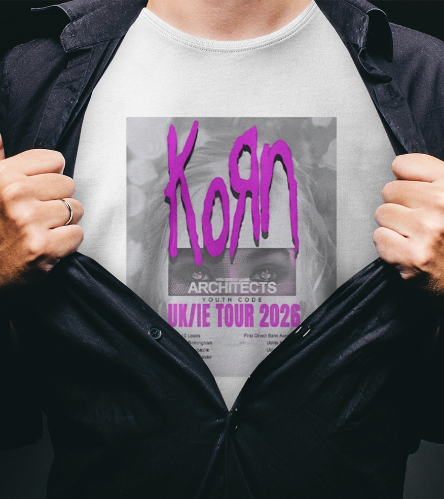 Korn UK/IE Tour 2026 Schedule Architects Youth Code First Direct Arena O2 Arena T-Shirt