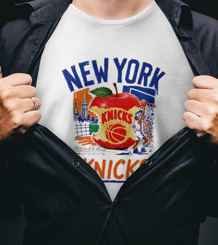 New York Knicks Mitchell & Ness Nostalgia Co Concrete Apple Basketball Scene T-Shirt