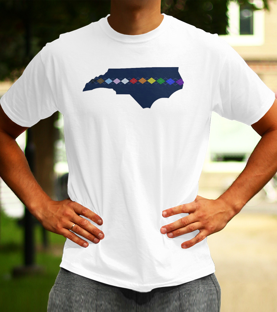 North Carolina Argyle State Map Pattern Inclusivity Message T-Shirt
